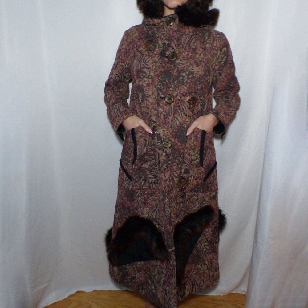 Printed Corduroy w/ Beading and Faux Fur Accents